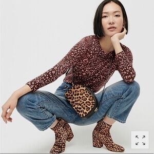 NWT J. Crew Women’s Tippi Merino Wool Sweater Leopard Brown Pink Size M